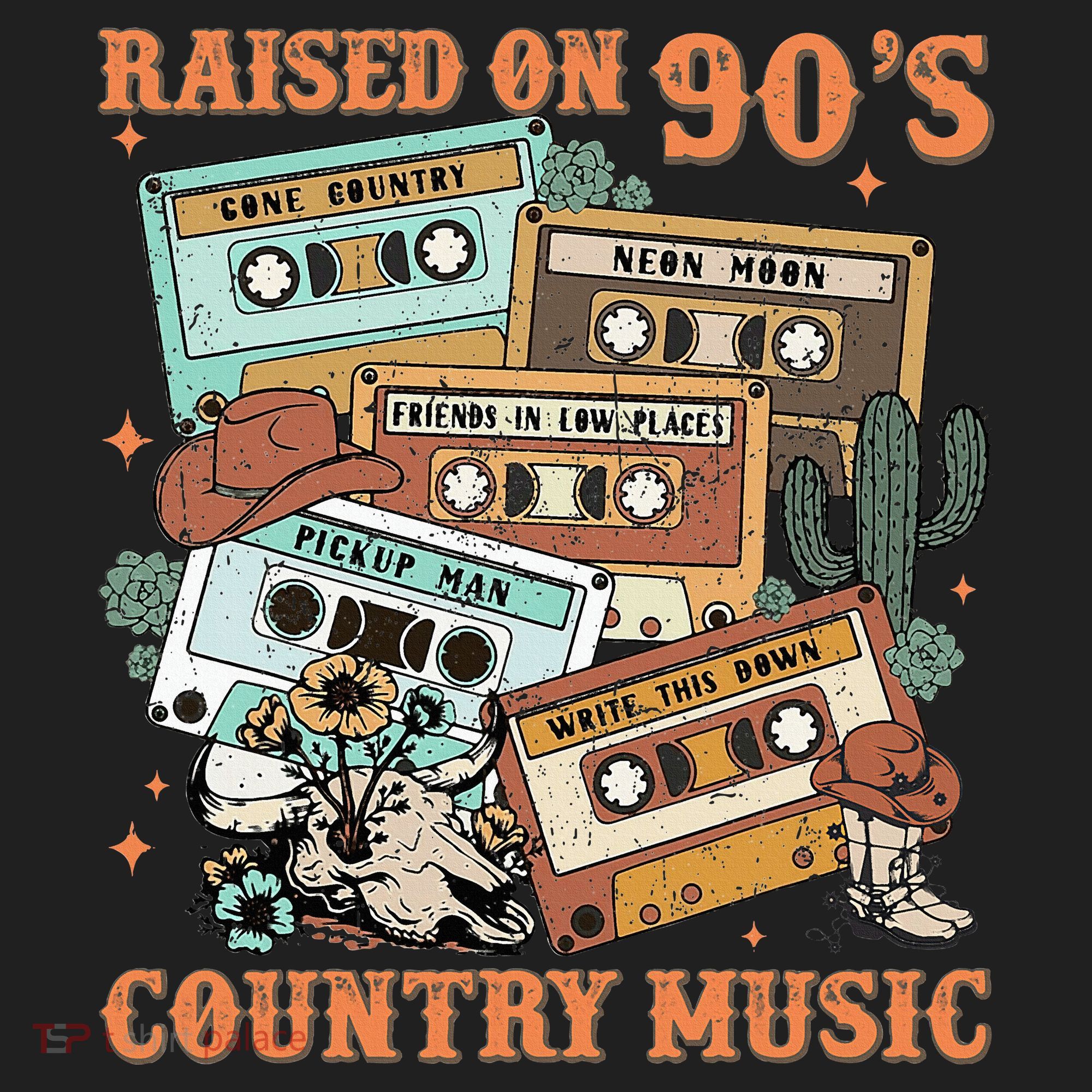 Raised On 90S Country Music Western Cowboy Retro Cow Skull Women's Sweatshirt
