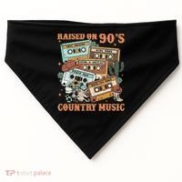 Raised On 90S Country Music Western Cowboy Retro Cow Skull USA-Made Doggie Bandana thumb 0