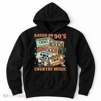 Raised On 90S Country Music Western Cowboy Retro Cow Skull Hoodie thumb 0