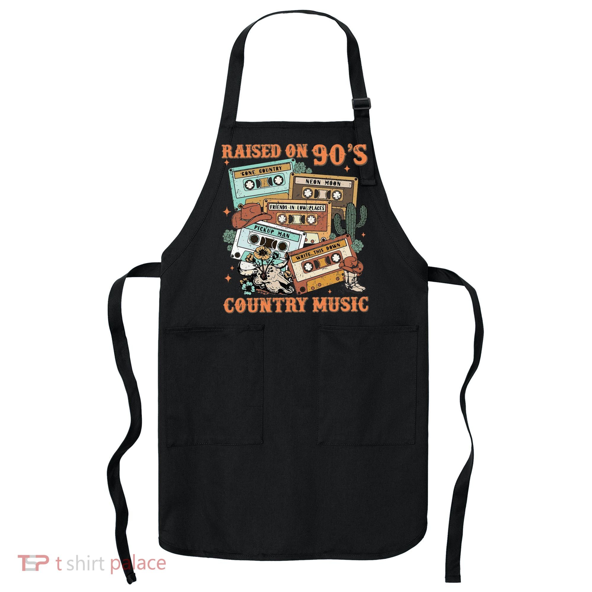 Raised On 90S Country Music Western Cowboy Retro Cow Skull Apron