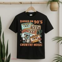 Raised On 90S Country Music Western Cowboy Retro Cow Skull T-Shirt thumb 2