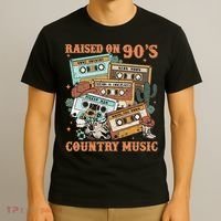 Raised On 90S Country Music Western Cowboy Retro Cow Skull T-Shirt thumb 3