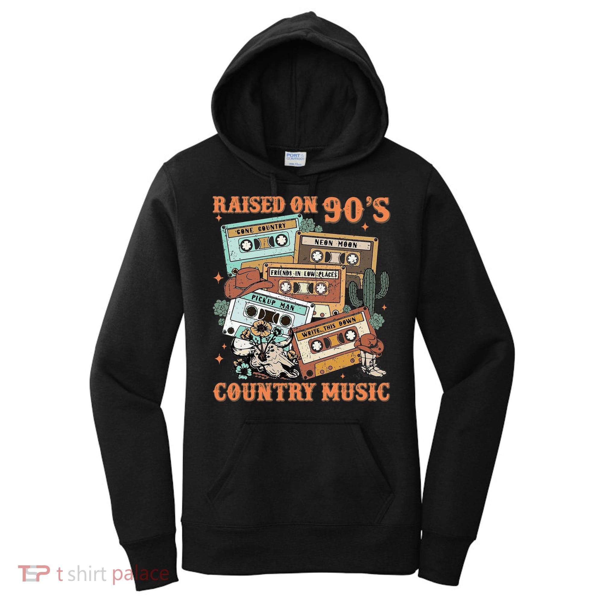 Raised On 90S Country Music Western Cowboy Retro Cow Skull Women's Hoodie