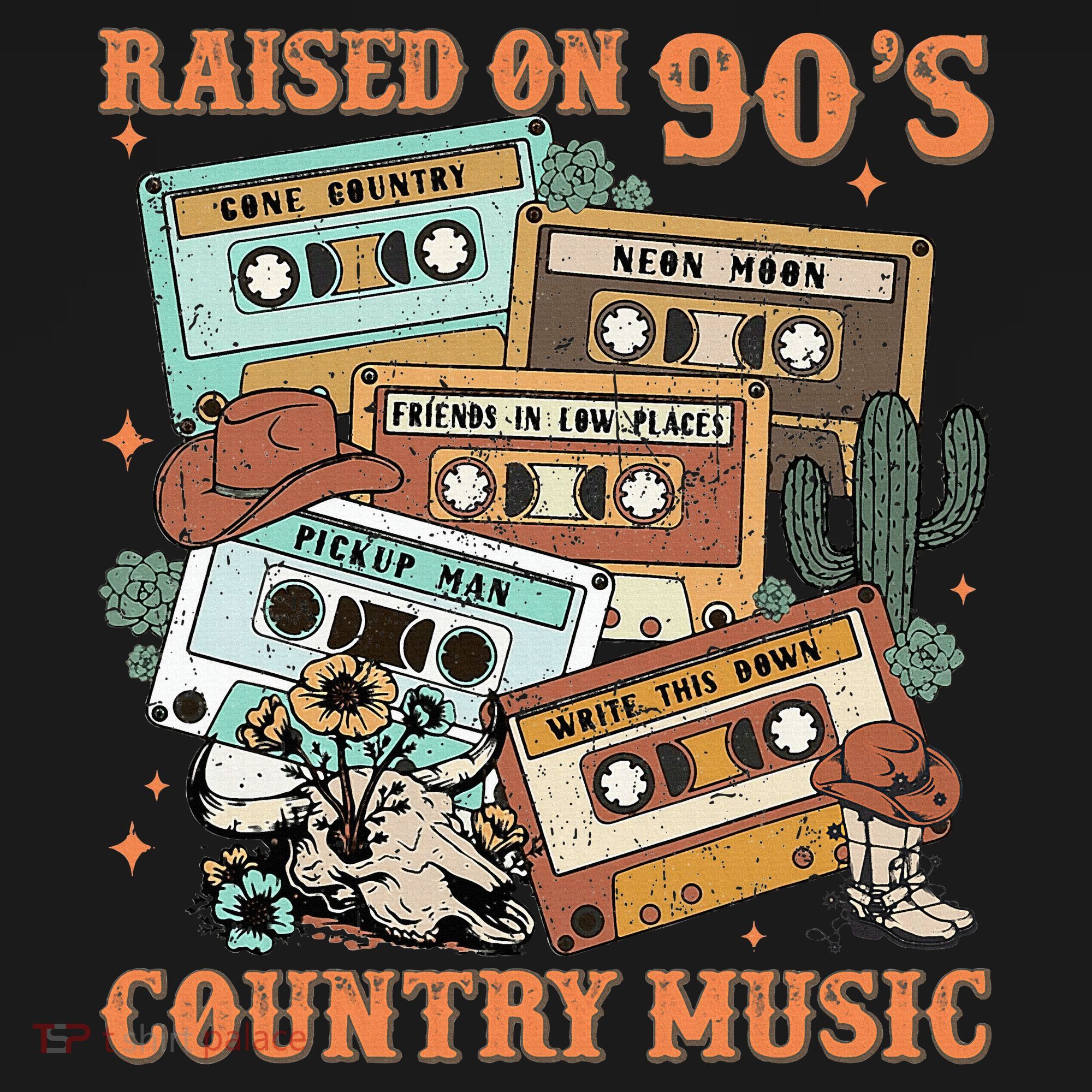 Raised On 90S Country Music Western Cowboy Retro Cow Skull Women's Hoodie