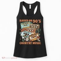 Raised On 90S Country Music Western Cowboy Retro Cow Skull Women's Tank Top thumb 0
