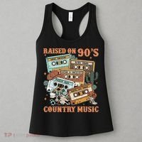 Raised On 90S Country Music Western Cowboy Retro Cow Skull Women's Tank Top thumb 3