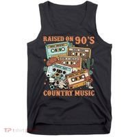 Raised On 90S Country Music Western Cowboy Retro Cow Skull Tank Top thumb 0