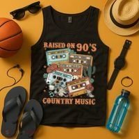 Raised On 90S Country Music Western Cowboy Retro Cow Skull Tank Top thumb 4