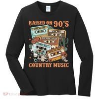 Raised On 90S Country Music Western Cowboy Retro Cow Skull Women's Long Sleeve Shirt thumb 0