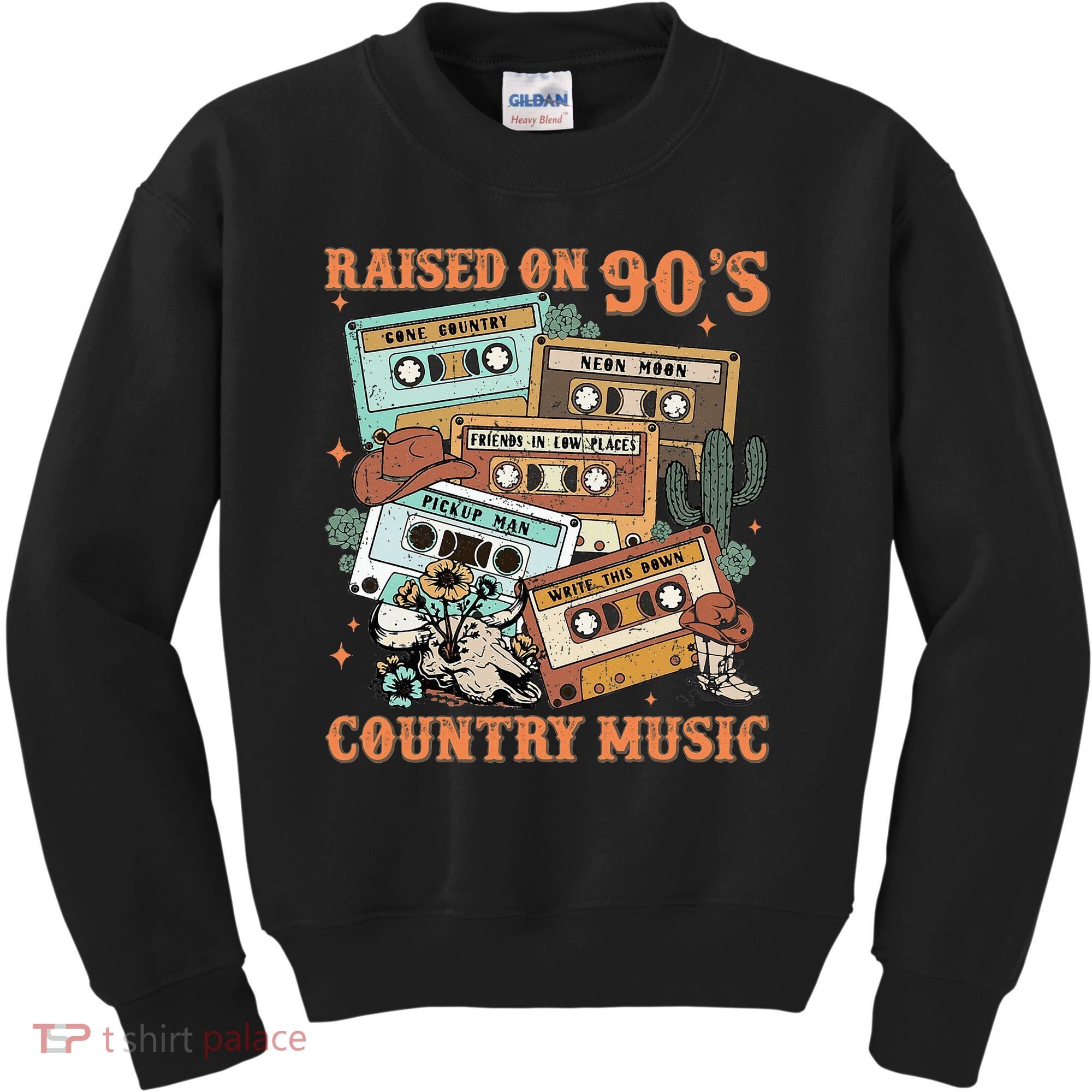 Raised On 90S Country Music Western Cowboy Retro Cow Skull Kids Sweatshirt