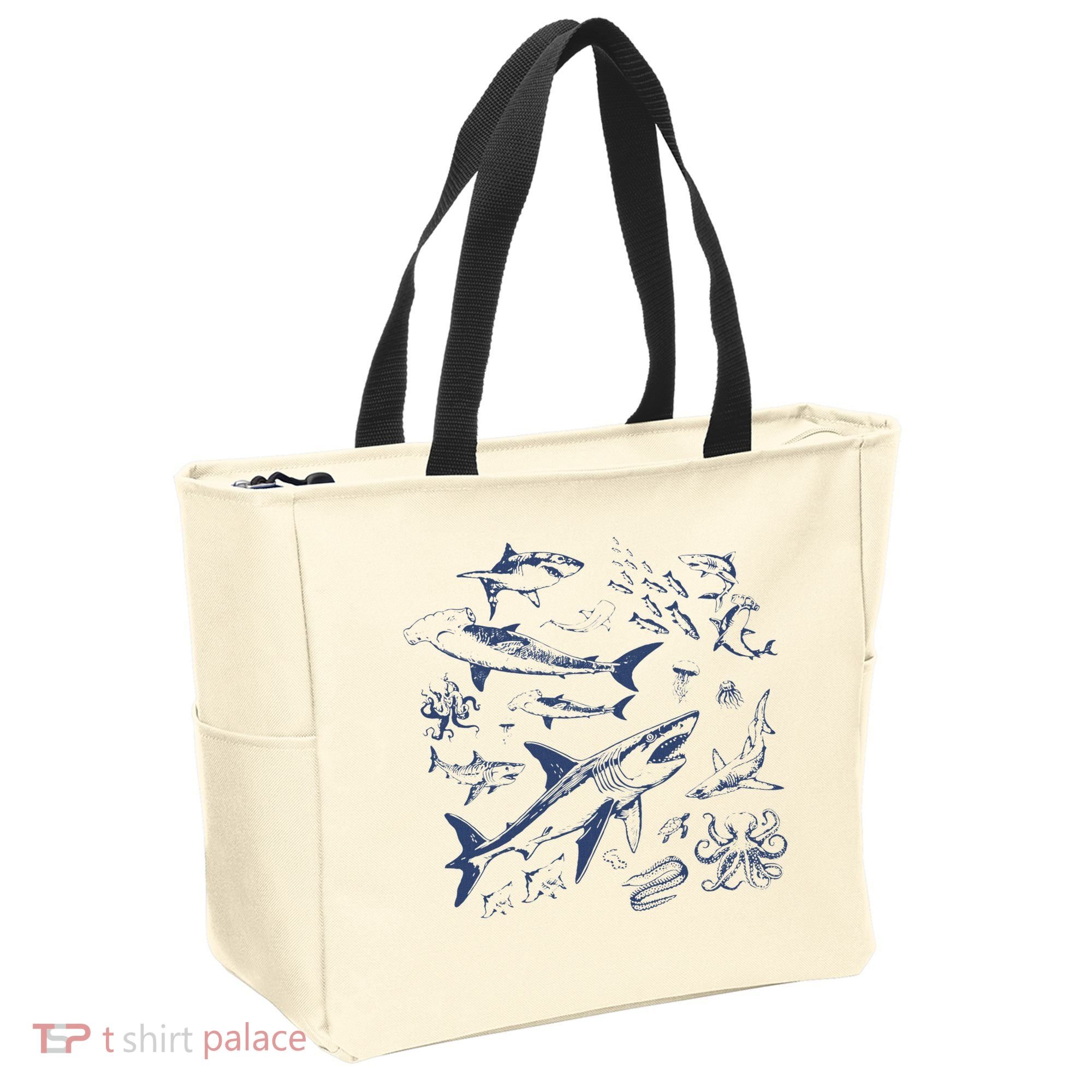 Retro Ocean Animal Wildlife Shark Fish Octopus Nature Tote Bag