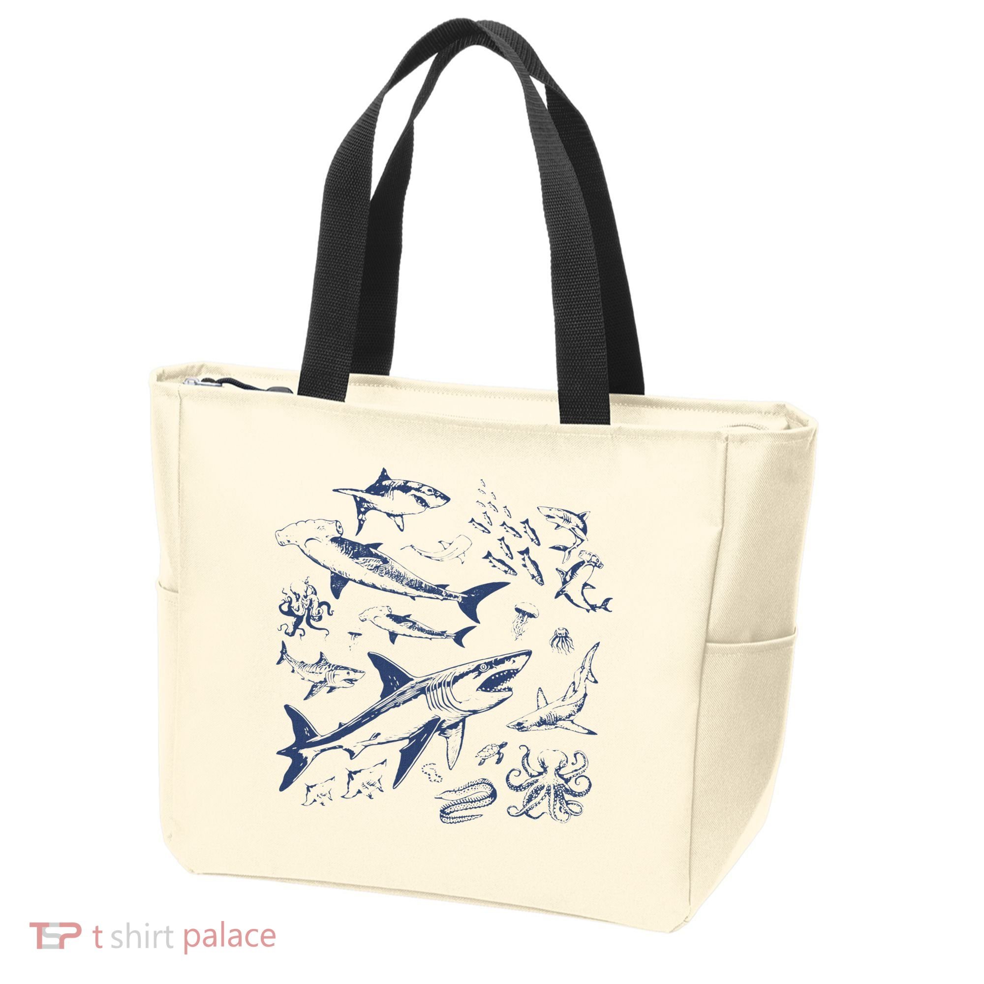 Retro Ocean Animal Wildlife Shark Fish Octopus Nature Tote Bag