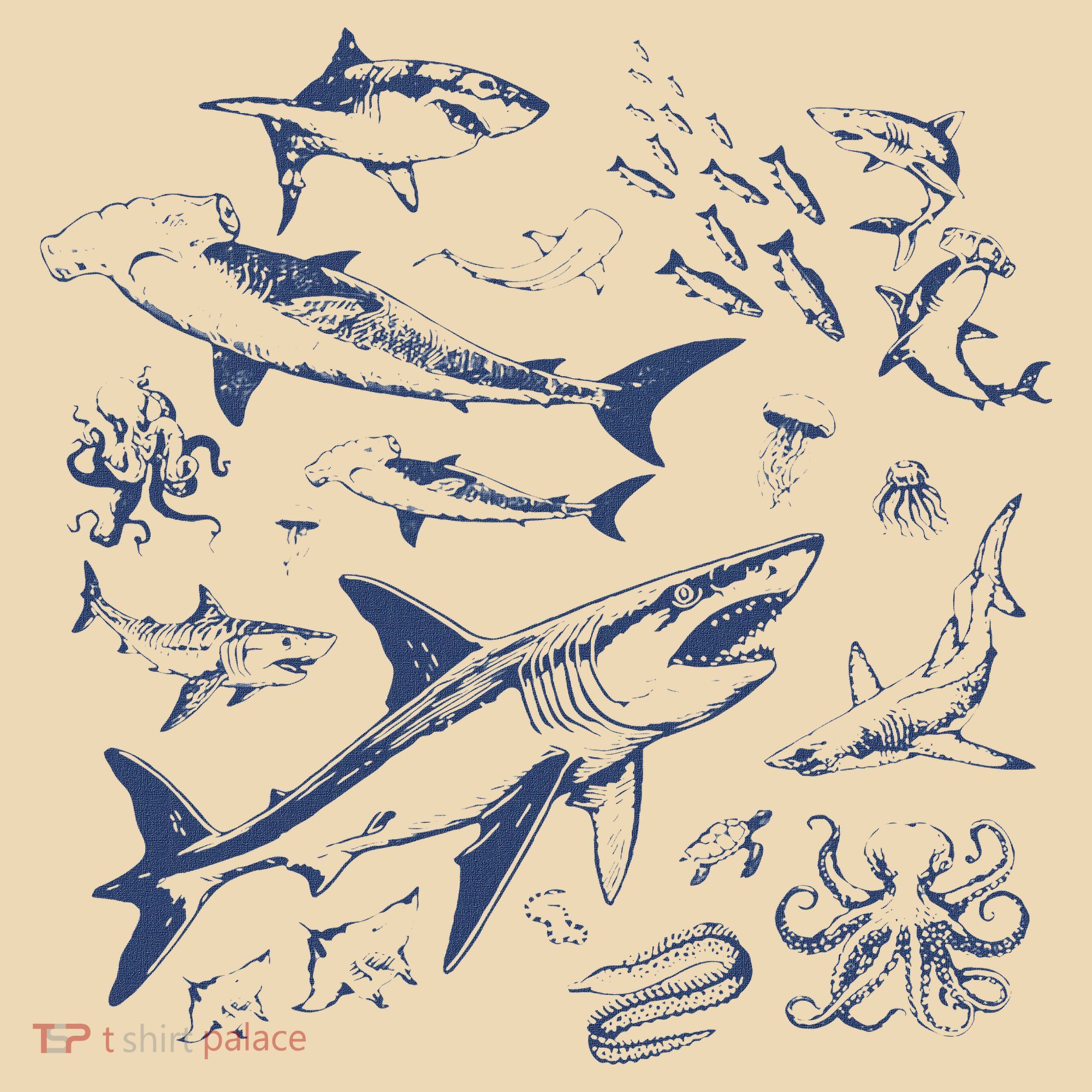 Retro Ocean Animal Wildlife Shark Fish Octopus Nature Tote Bag