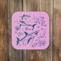 Retro Ocean Animal Wildlife Shark Fish Octopus Nature Coaster thumb 0