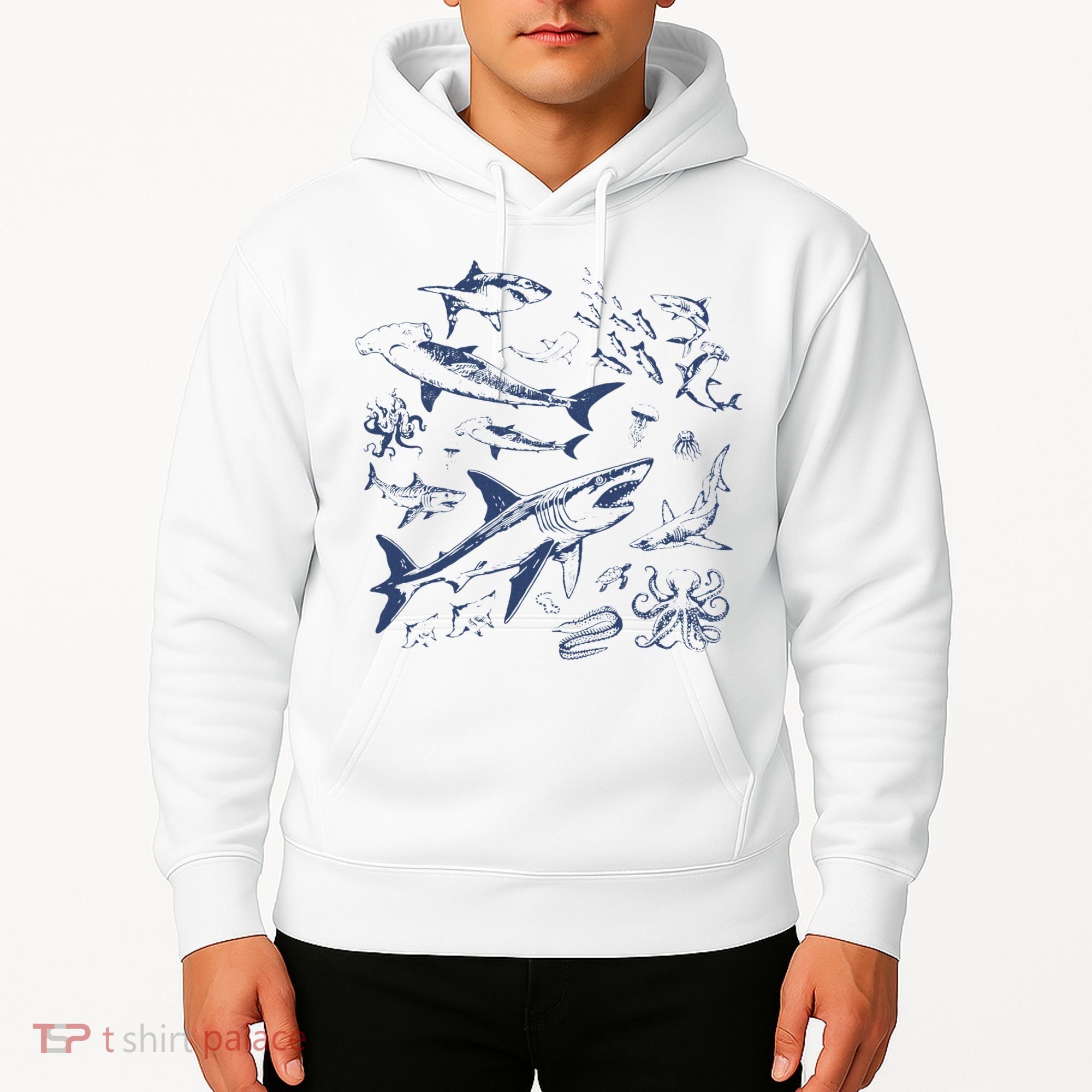 Retro Ocean Animal Wildlife Shark Fish Octopus Nature Hoodie