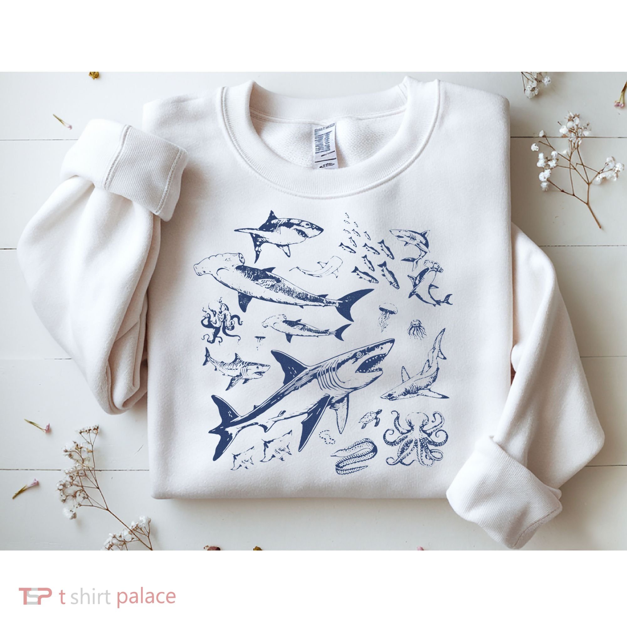 Retro Ocean Animal Wildlife Shark Fish Octopus Nature Sweatshirt
