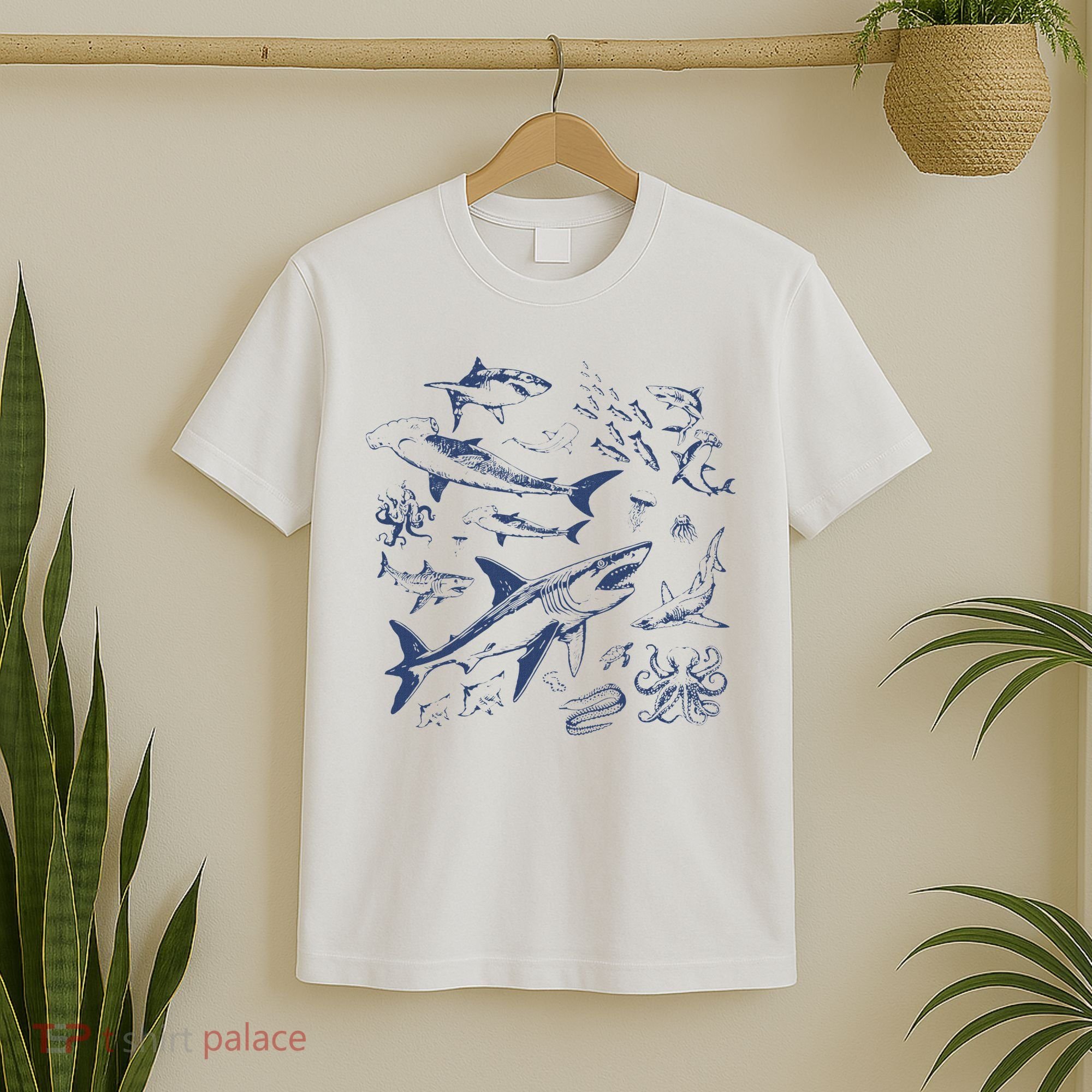 Retro Ocean Animal Wildlife Shark Fish Octopus Nature T-Shirt