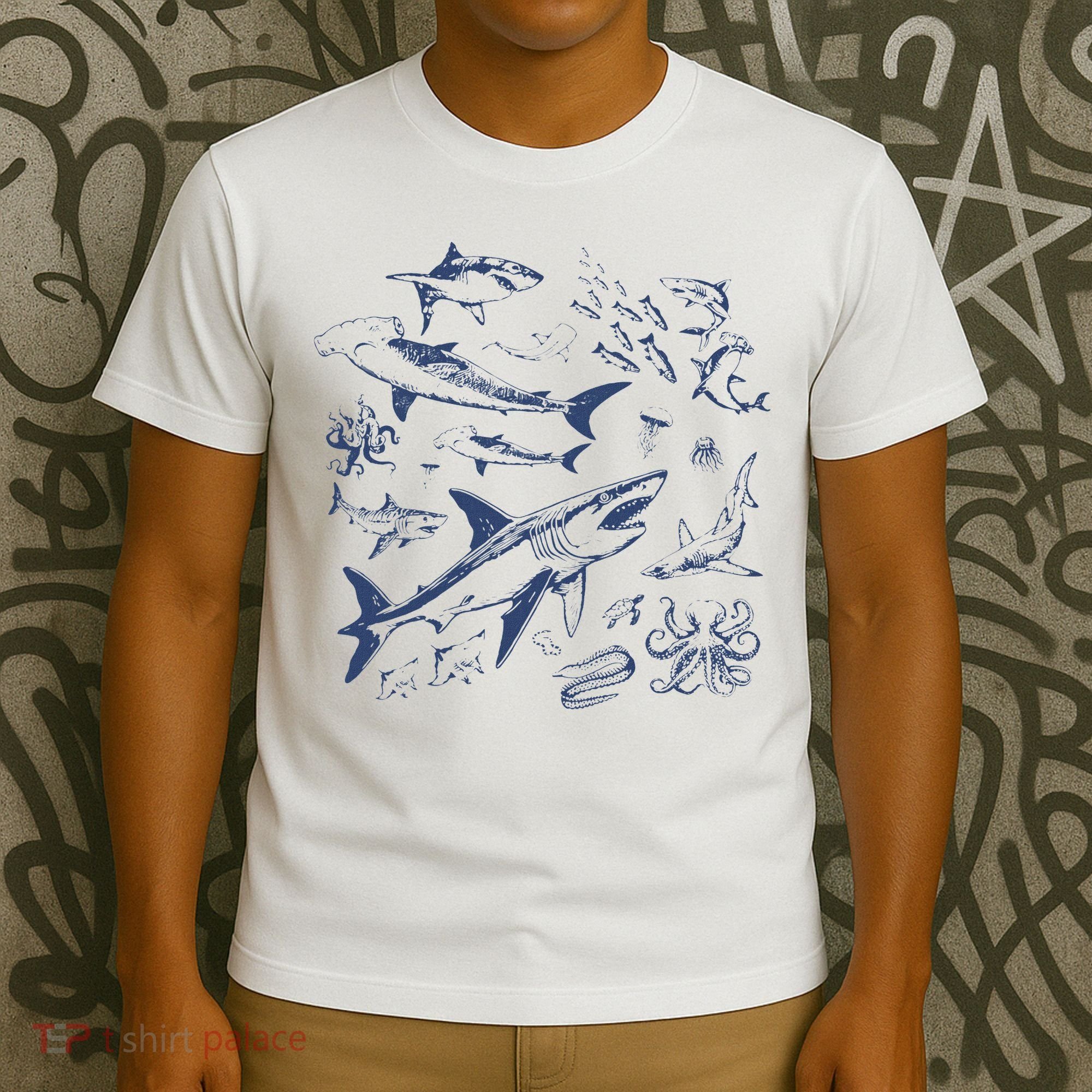 Retro Ocean Animal Wildlife Shark Fish Octopus Nature T-Shirt