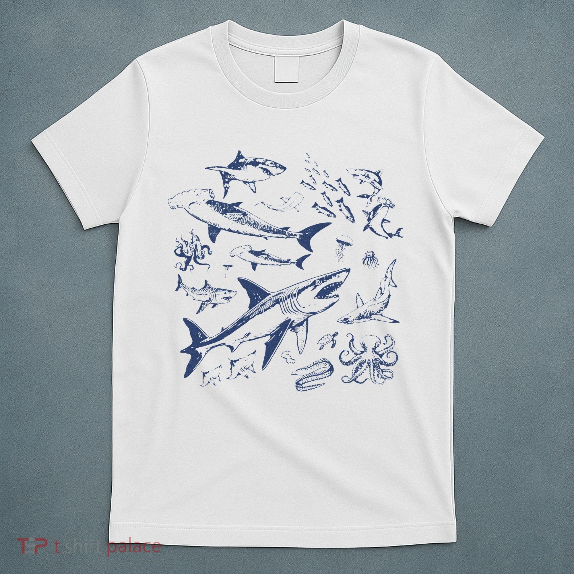 Retro Ocean Animal Wildlife Shark Fish Octopus Nature T-Shirt