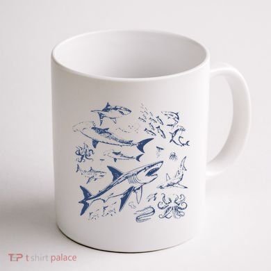 Retro Ocean Animal Wildlife Shark Fish Octopus Nature Coffee Mug back