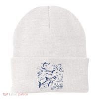 Retro Ocean Animal Wildlife Shark Fish Octopus Nature Beanie thumb 0