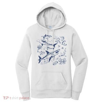 Retro Ocean Animal Wildlife Shark Fish Octopus Nature Women's Hoodie
