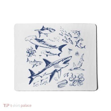 Retro Ocean Animal Wildlife Shark Fish Octopus Nature Mousepad
