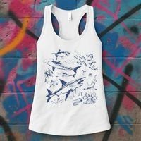 Retro Ocean Animal Wildlife Shark Fish Octopus Nature Women's Tank Top thumb 3