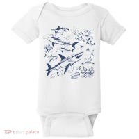 Retro Ocean Animal Wildlife Shark Fish Octopus Nature Baby Bodysuit thumb 0