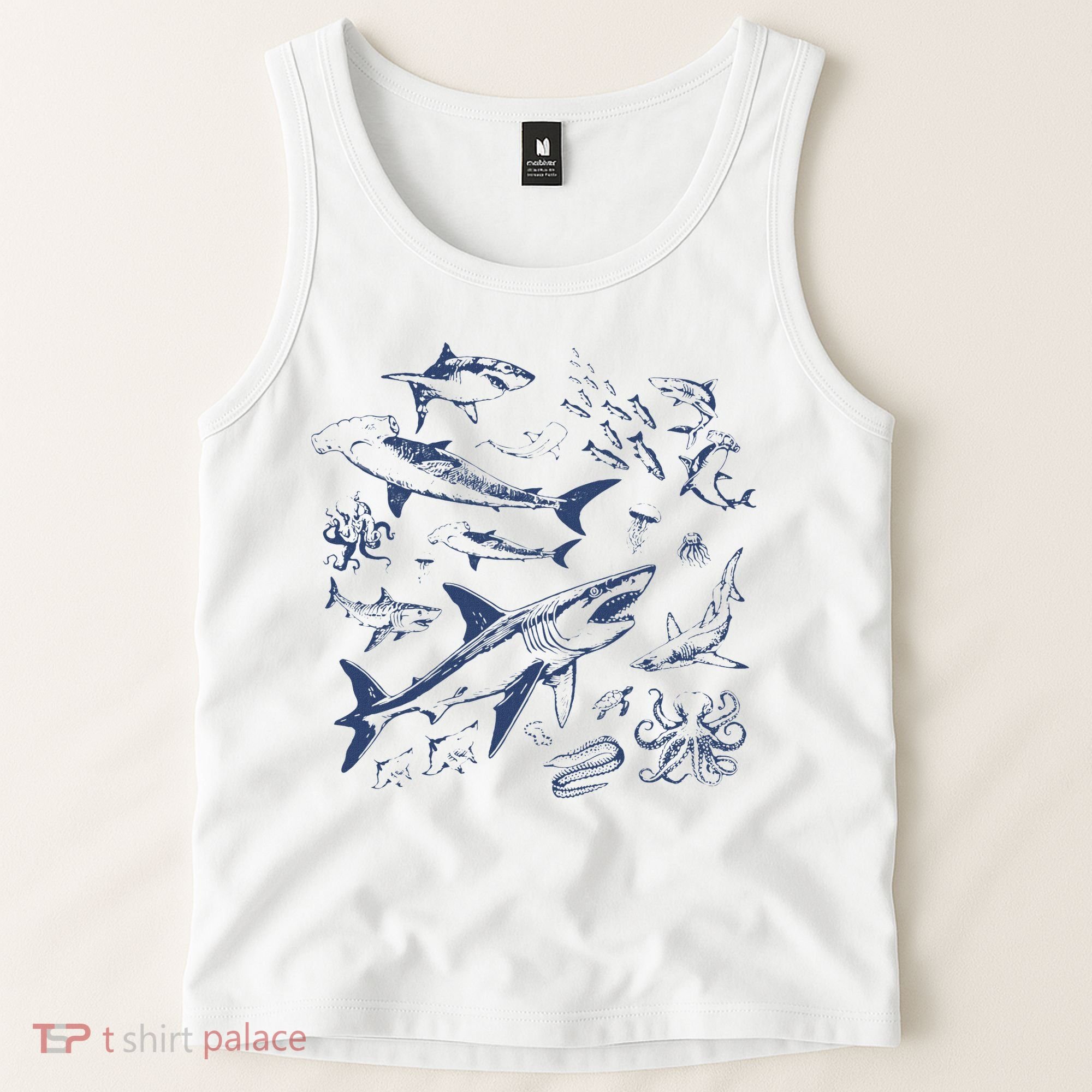 Retro Ocean Animal Wildlife Shark Fish Octopus Nature Tank Top