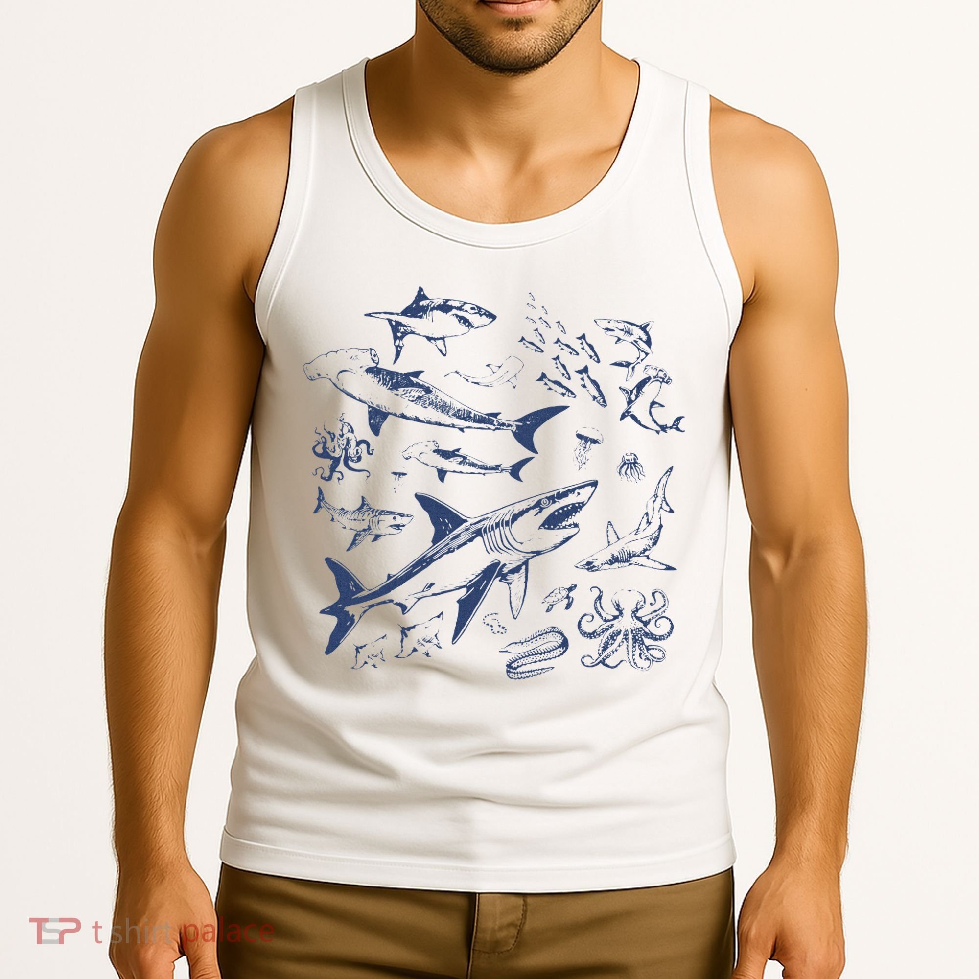 Retro Ocean Animal Wildlife Shark Fish Octopus Nature Tank Top