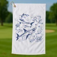 Retro Ocean Animal Wildlife Shark Fish Octopus Nature Golf Towel thumb 1