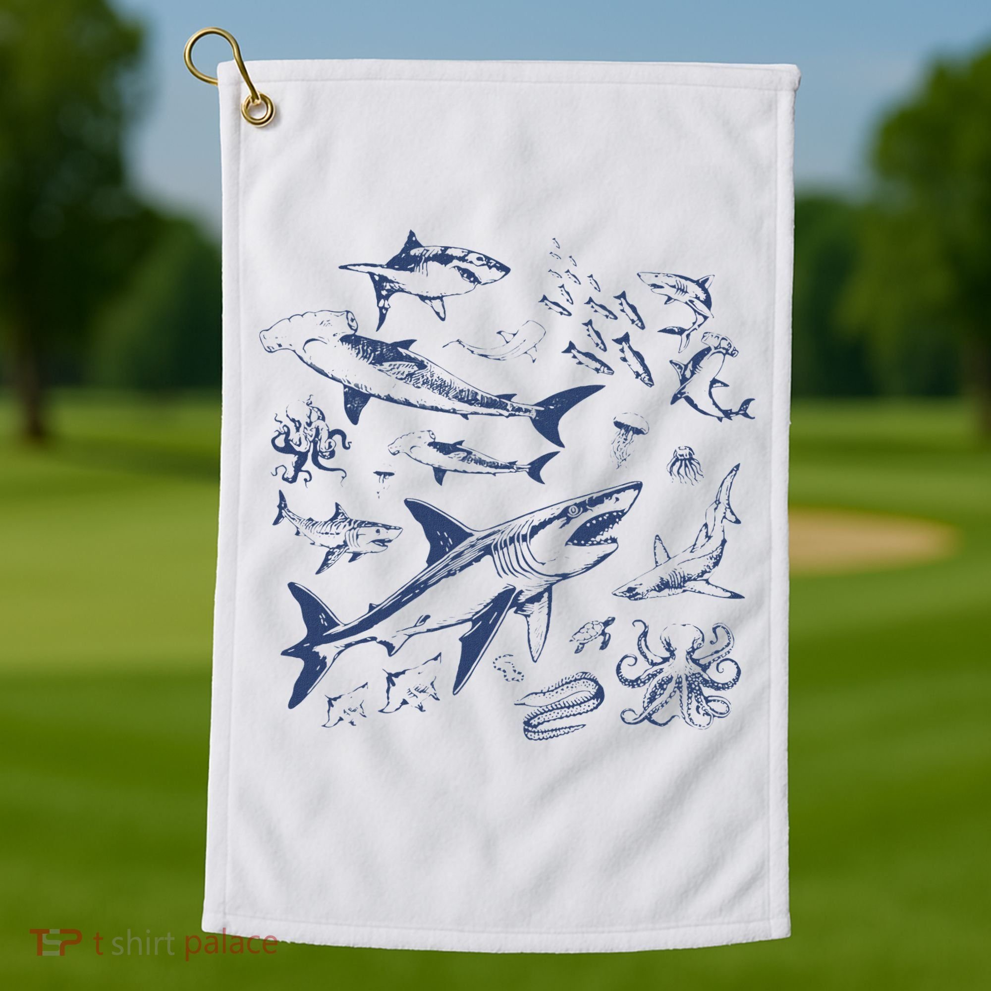Retro Ocean Animal Wildlife Shark Fish Octopus Nature Golf Towel