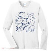 Retro Ocean Animal Wildlife Shark Fish Octopus Nature Women's Long Sleeve Shirt thumb 0