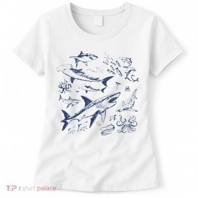 Retro Ocean Animal Wildlife Shark Fish Octopus Nature Women's T-Shirt