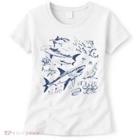 Retro Ocean Animal Wildlife Shark Fish Octopus Nature Women's T-Shirt thumb 0