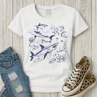 Retro Ocean Animal Wildlife Shark Fish Octopus Nature Women's T-Shirt thumb 3