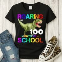 Roaring Into 100 Days Of School Women's T-Shirt thumb 3