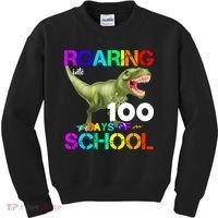Roaring Into 100 Days Of School Kids Sweatshirt thumb 0