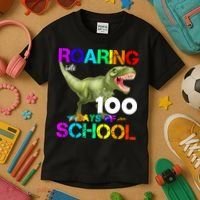 Roaring Into 100 Days Of School Kids T-Shirt thumb 3