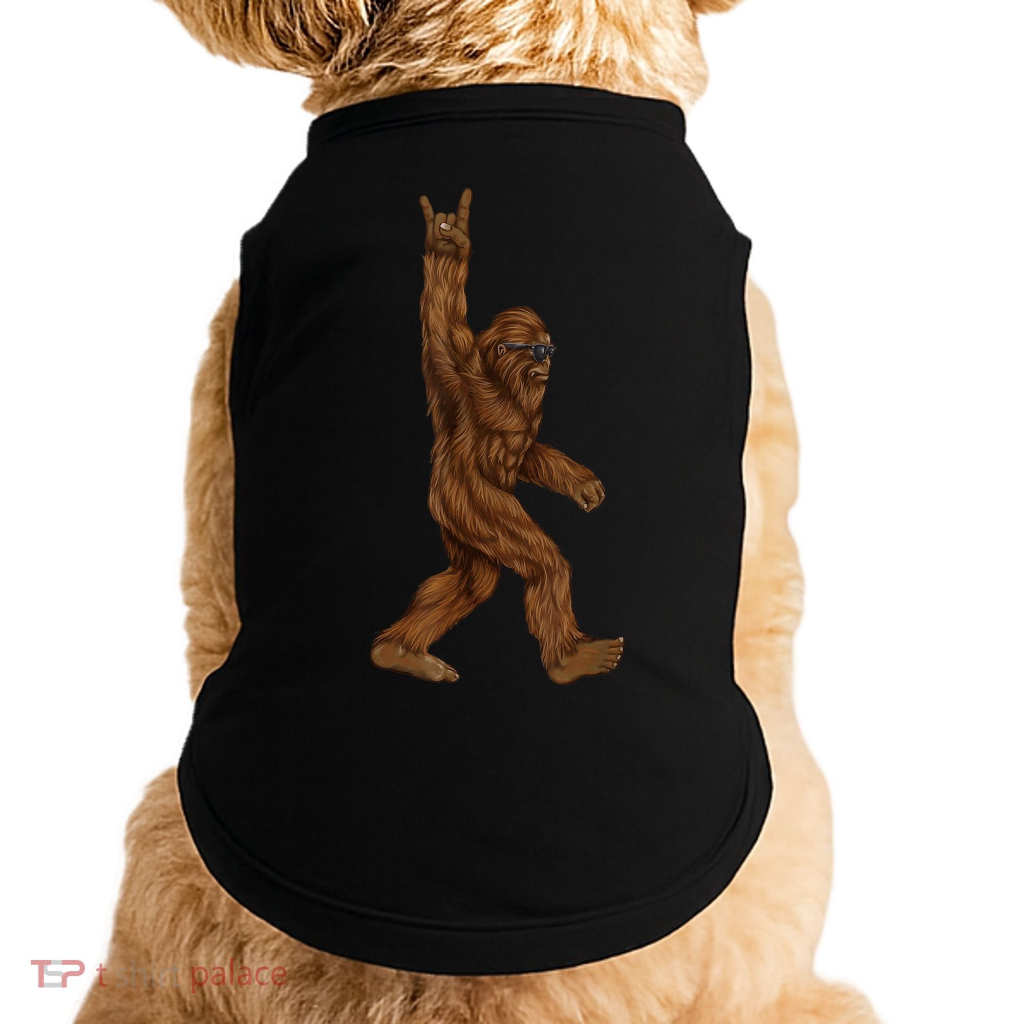 Rock On Bigfoot Sasquatch Loves Rock And Roll Sunglasses On Doggie Tank