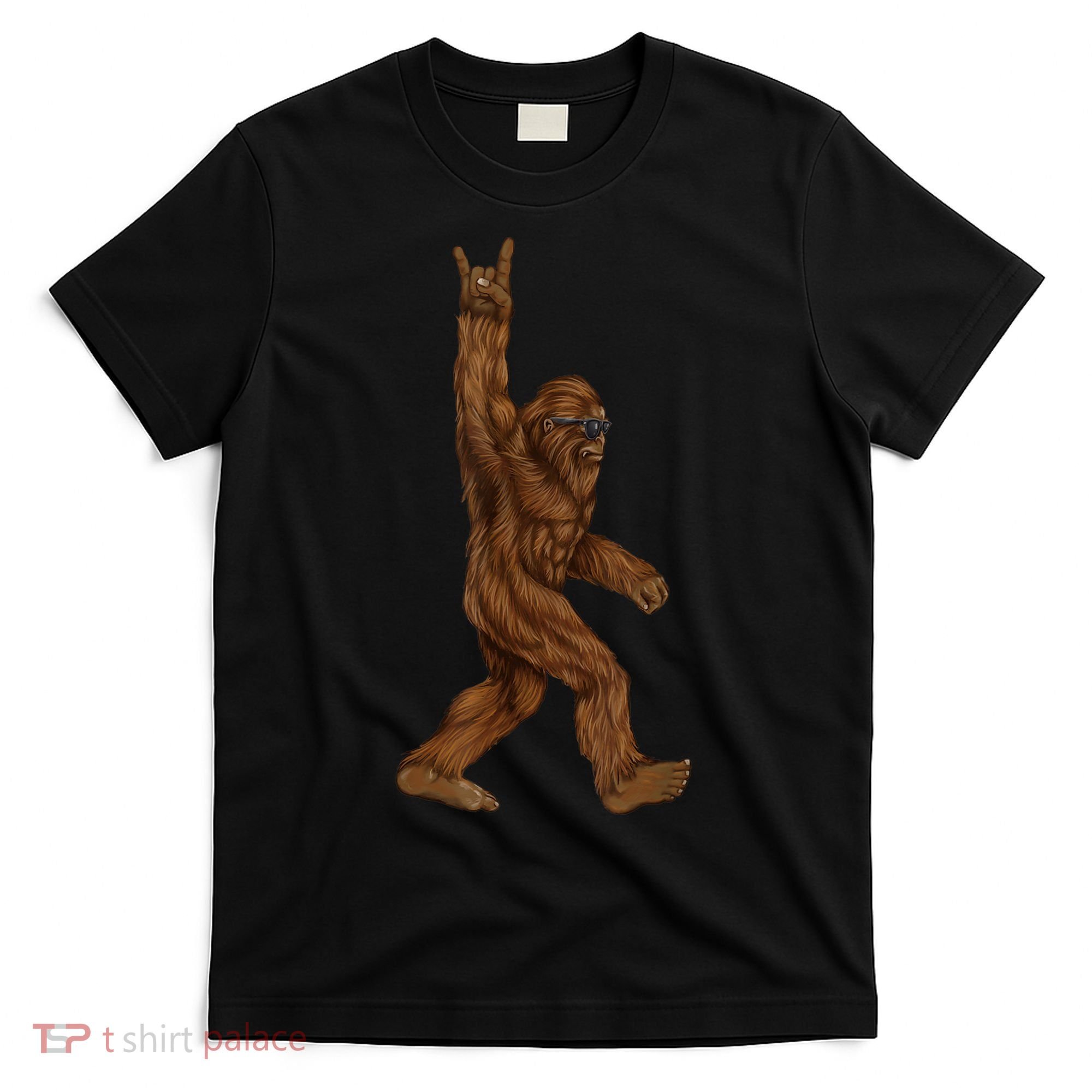 Rock On Bigfoot Sasquatch Loves Rock And Roll Sunglasses On T-Shirt