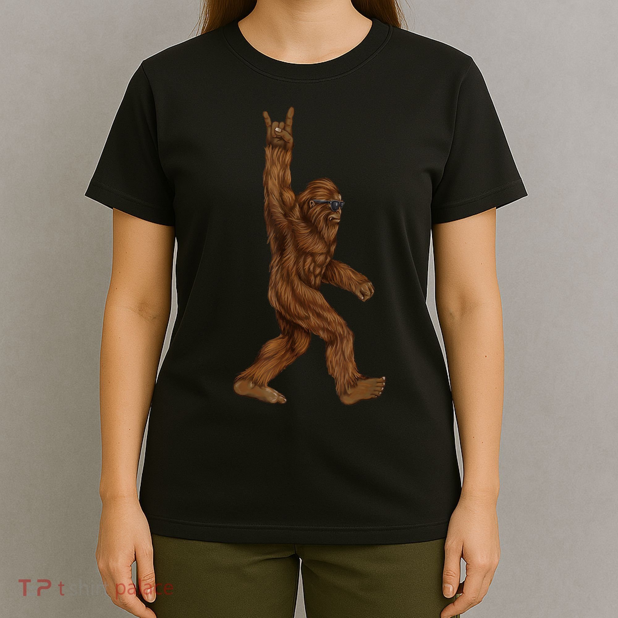 Rock On Bigfoot Sasquatch Loves Rock And Roll Sunglasses On T-Shirt