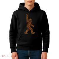 Rock On Bigfoot Sasquatch Loves Rock And Roll Sunglasses On Kids Hoodie thumb 4