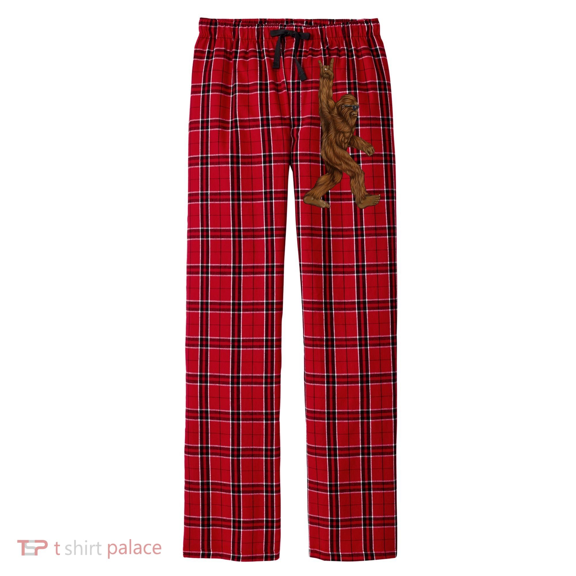 Rock On Bigfoot Sasquatch Loves Rock And Roll Sunglasses On Men's Flannel Plaid Pajama Pants
