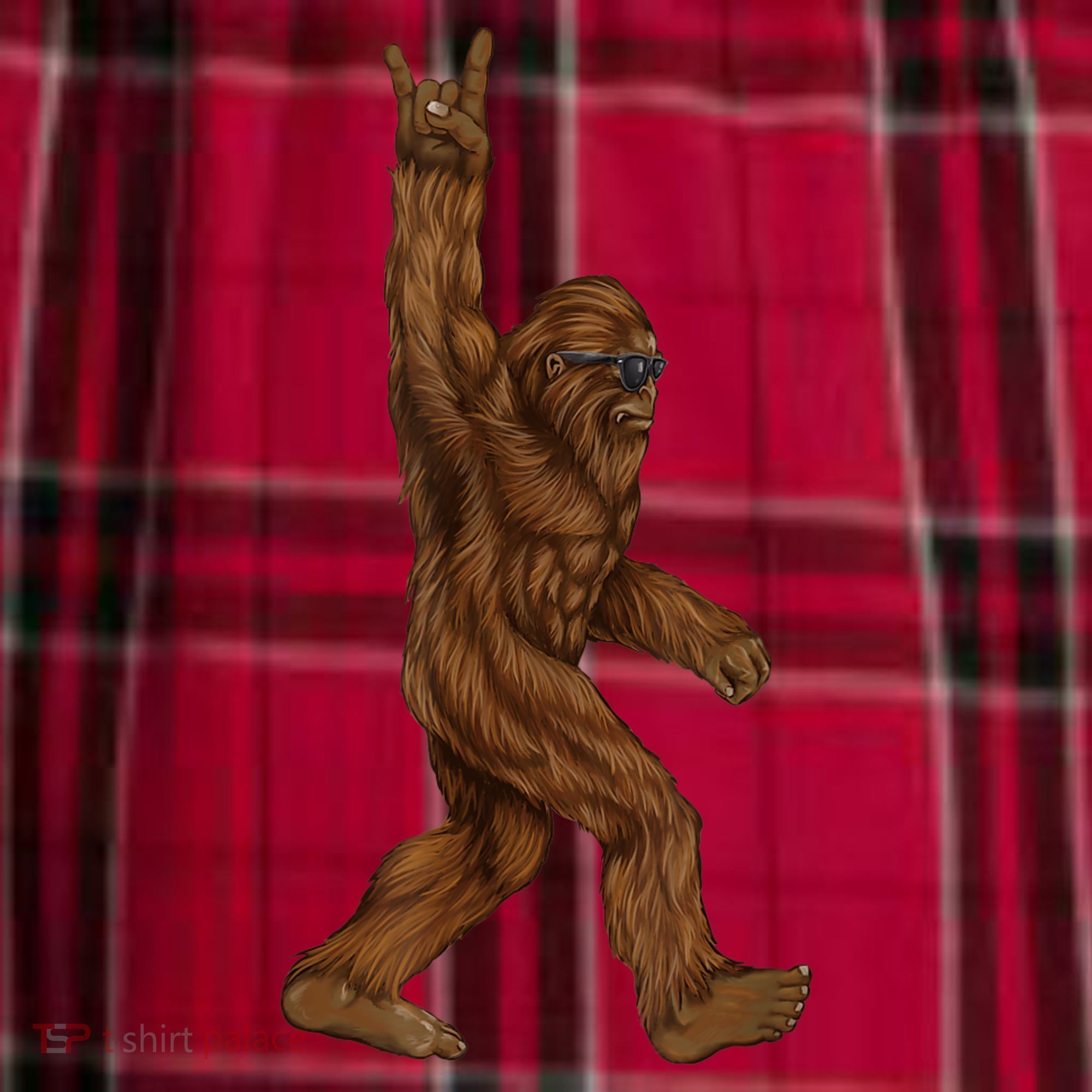 Rock On Bigfoot Sasquatch Loves Rock And Roll Sunglasses On Men's Flannel Plaid Pajama Pants
