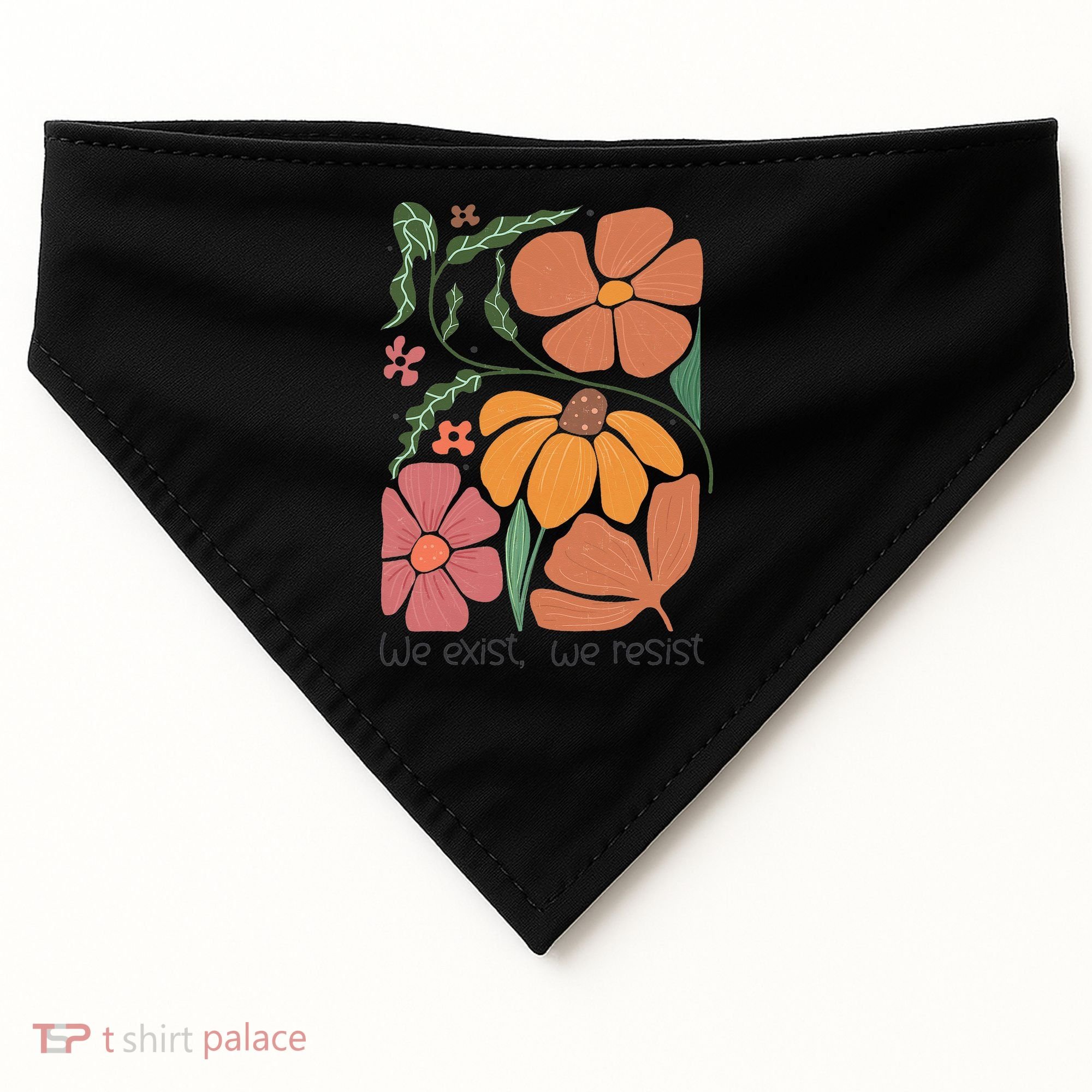Retro Orange Blooms Groovy Floral We Exist We Resist USA-Made Doggie Bandana