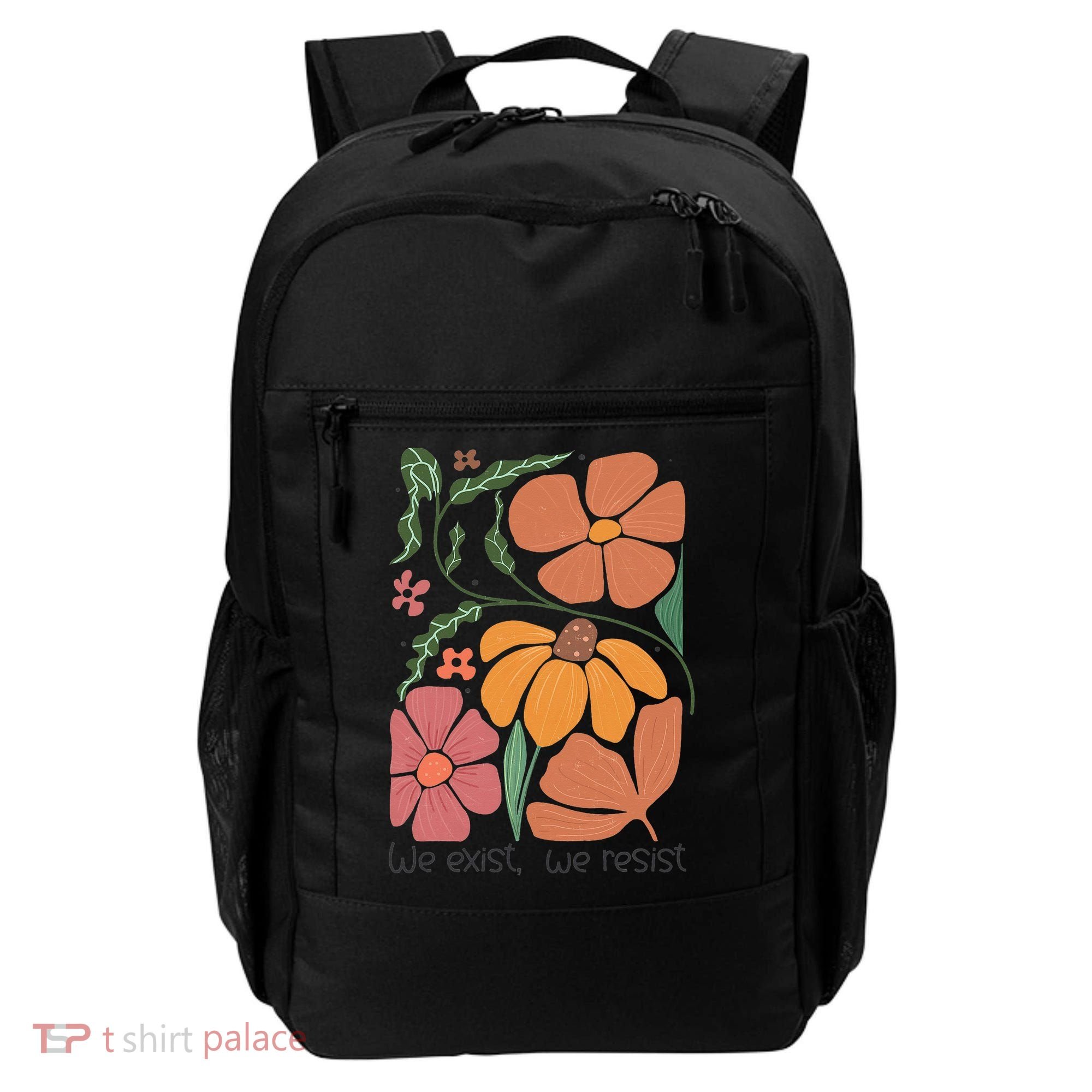 Retro Orange Blooms Groovy Floral We Exist We Resist Backpack