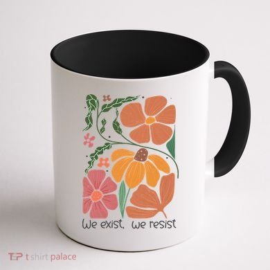 Retro Orange Blooms Groovy Floral We Exist We Resist Coffee Mug back