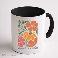 Retro Orange Blooms Groovy Floral We Exist We Resist Coffee Mug thumb 1